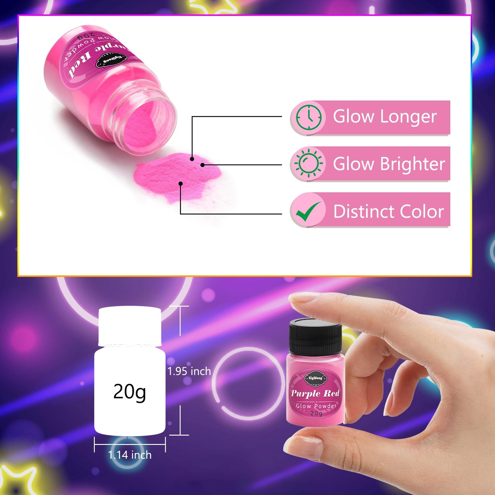 Glow in The Dark Pigment Powder – 12 Colors Luminous Powder 20g/0.7oz and 3 C…