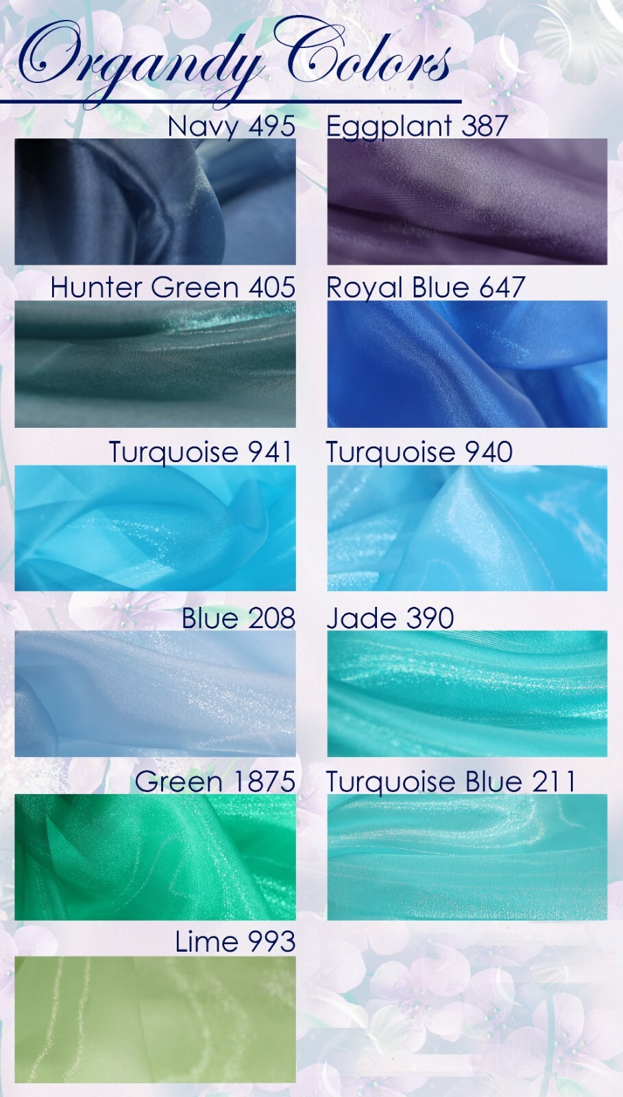 47 colors Crystal Sheer Organza Fabric By the Yard for Wedding, Costumes, Decor