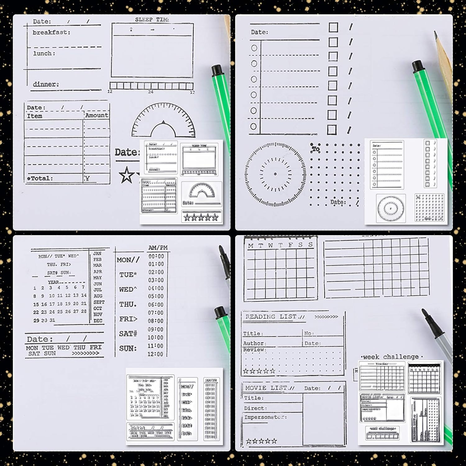 18 Pieces Journal Stamps Clear Journal Stamps, 4 Sheets Silicone Calendar Planne