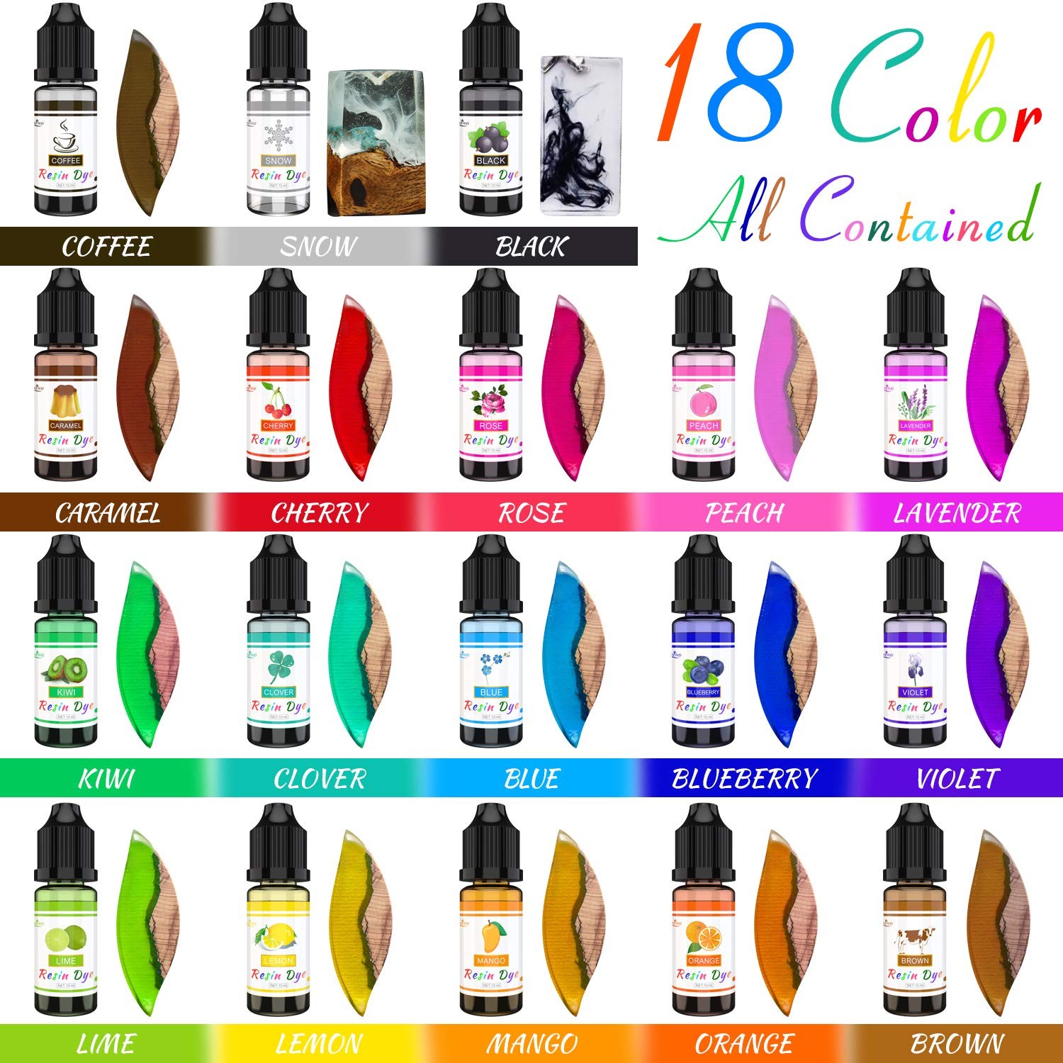 Epoxy Resin Pigment 18 Colors UV Resin Dye Liquid Transparent Epoxy Resin Kit