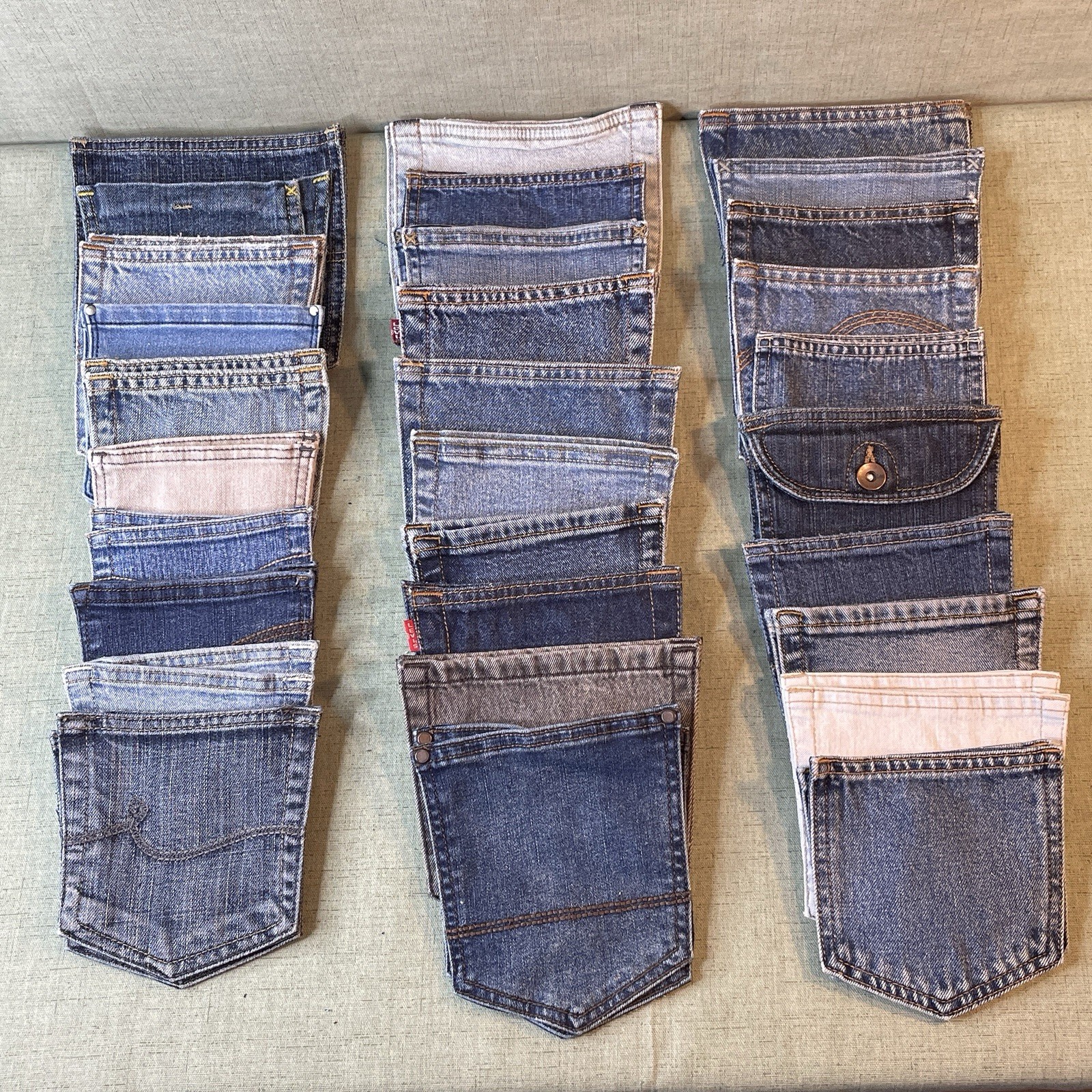 30 Pair Back Pockets Denim Jean for Quilting Crafts Sew Mixed Sizes Approx 6″