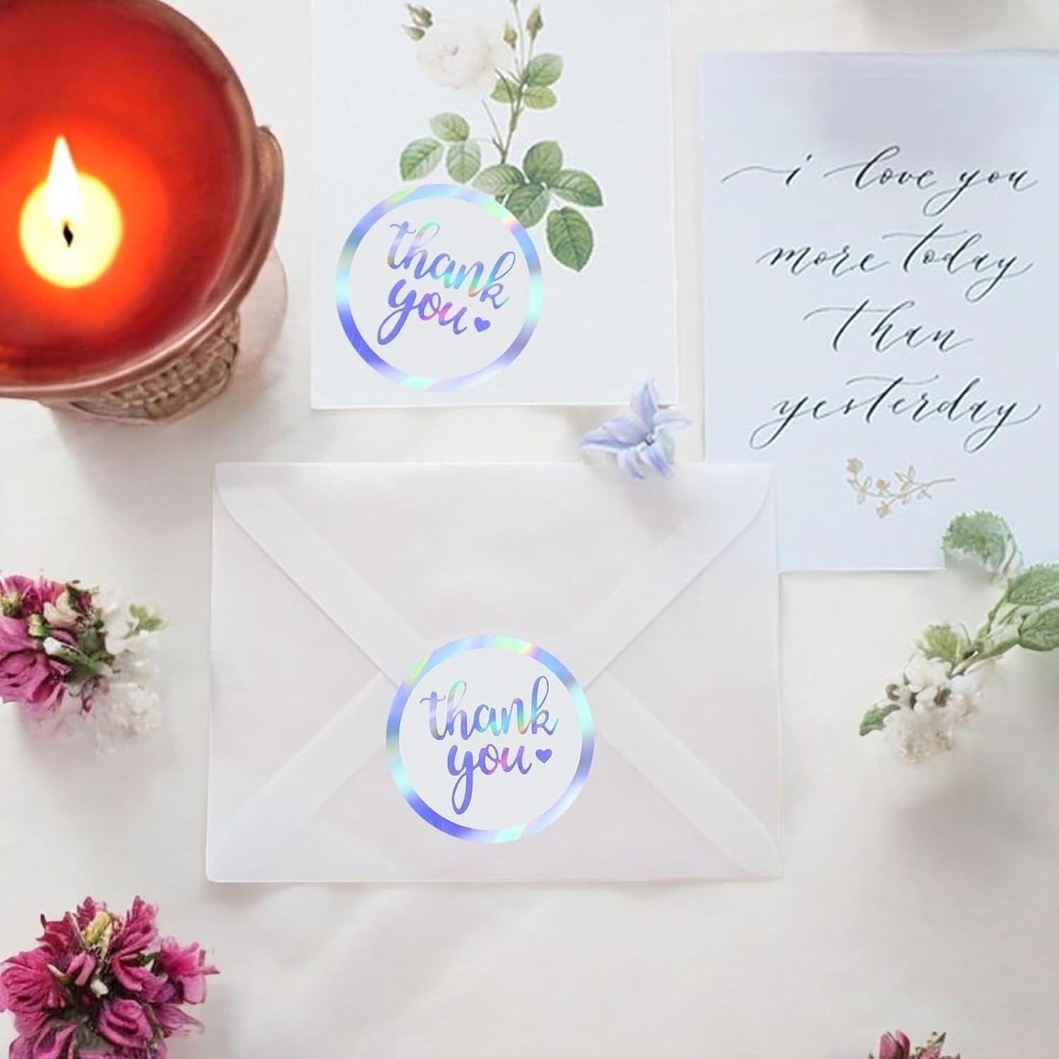 1000PC 1.5″ Thank You Stickers Laser Holographic Thank You Self-Adhesive Sticker