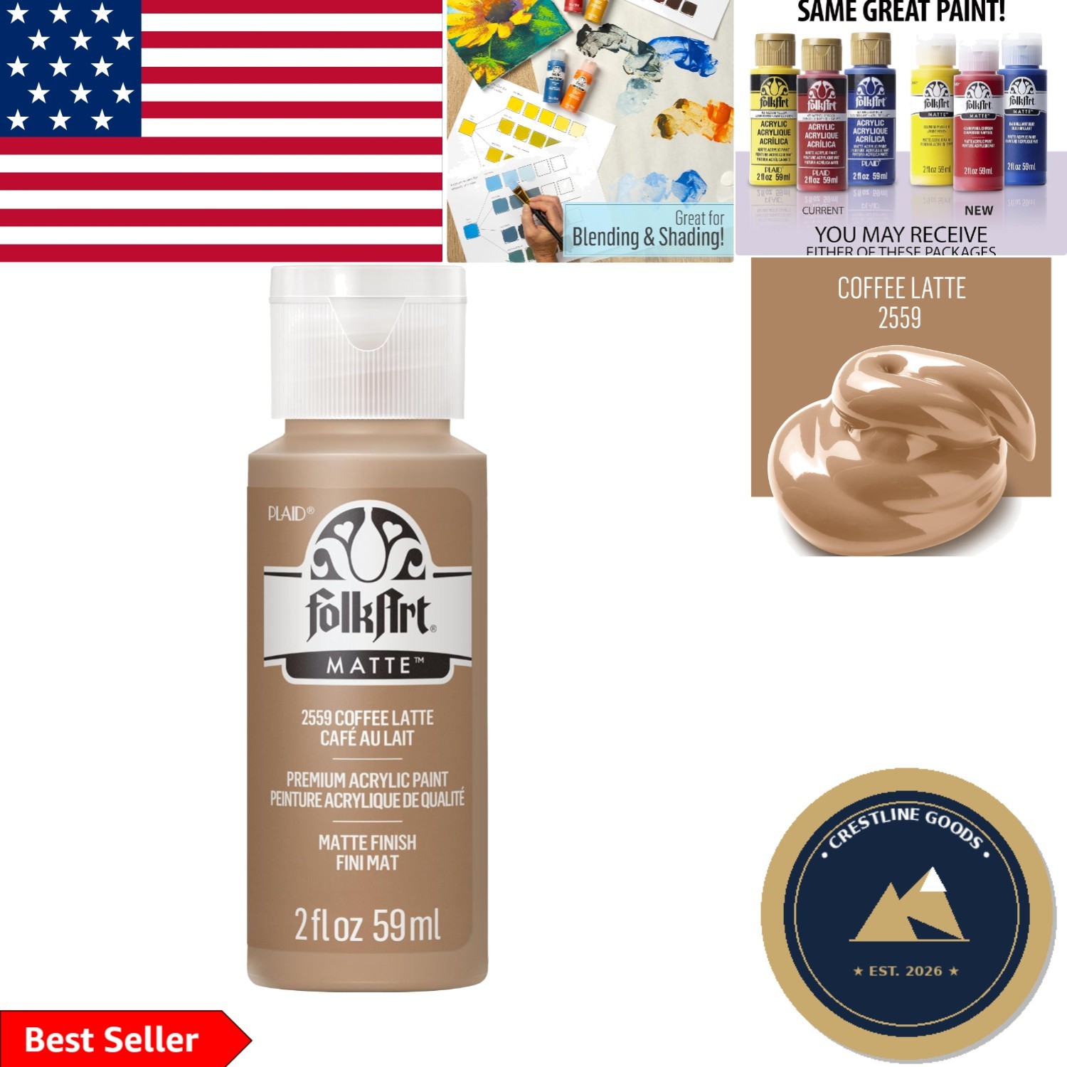 Artist-Grade 2 oz Acrylic Paint – Coffee Latte, Easy Cleanup & Non-toxic