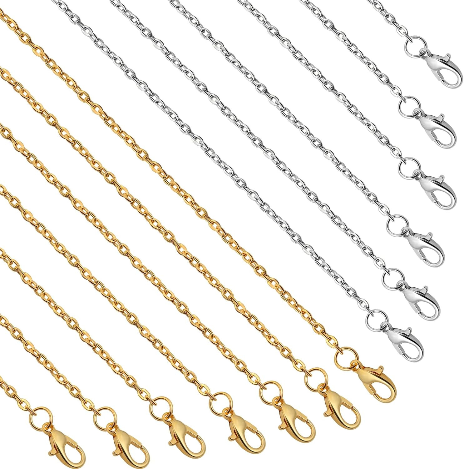 24 Pack Necklace Chains Bulk,Gold and Silver Plated DIY Cable Link