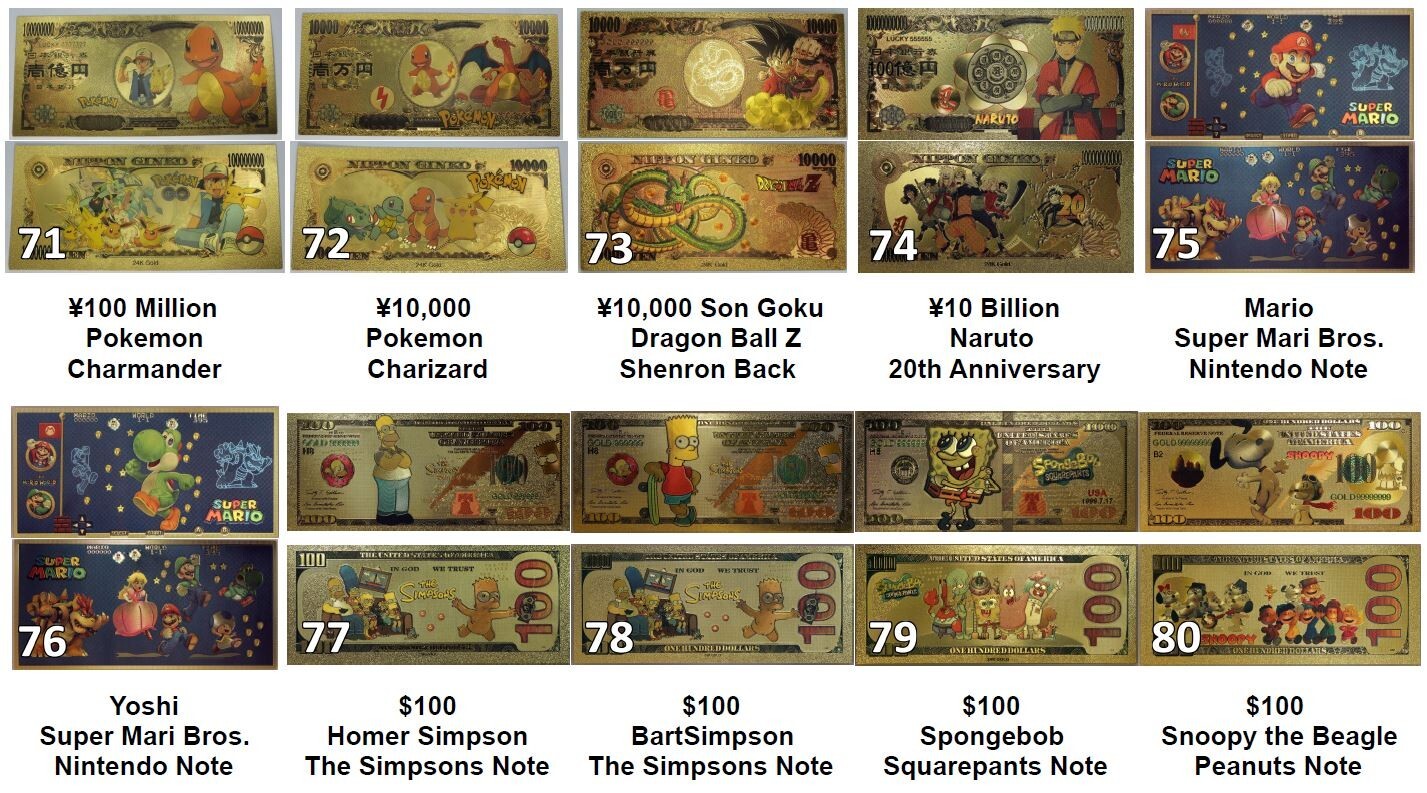 24K Gold-Plated Foil Note Currency Bill Paper Money Novelty Famous Cash