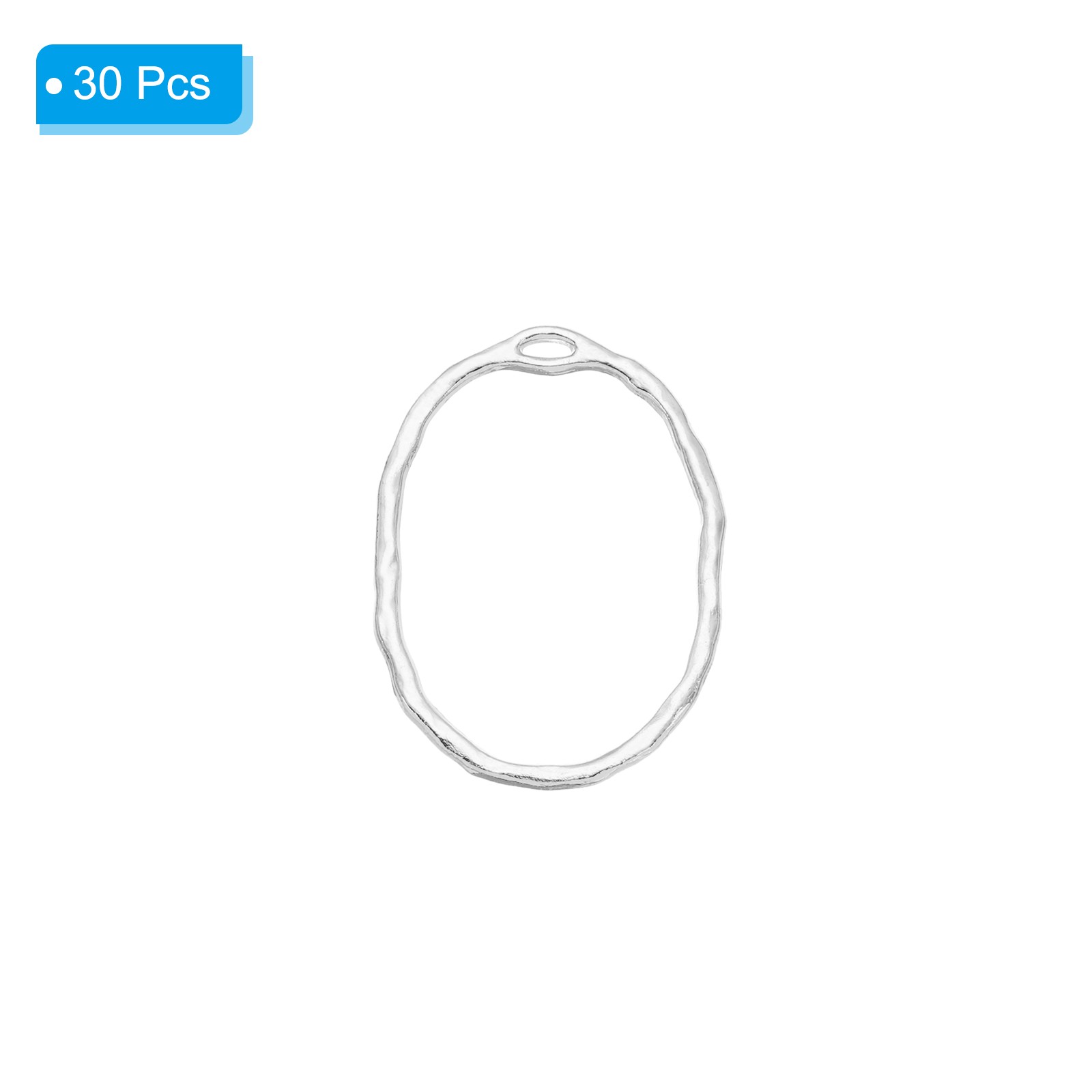 30Pcs Alloy Hollow Oval Pendants for Necklace Silver Tone