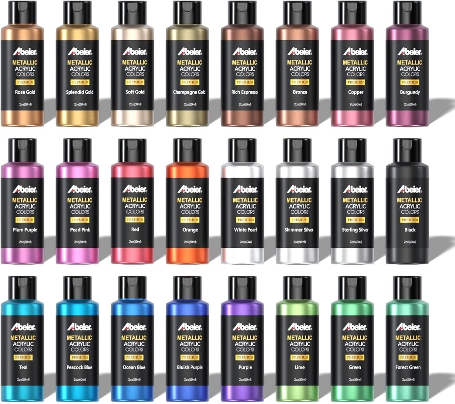 2oz Metallic Acrylic Paint Set of 24 – Waterproof, Quick-Drying for Artists