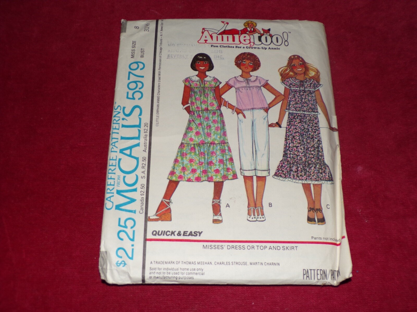 🌼1978 UNCIRCULATED McCALL’S #5979-LADIES BOHO TOP – DRESS – SKIRT PATTERN 8 FF
