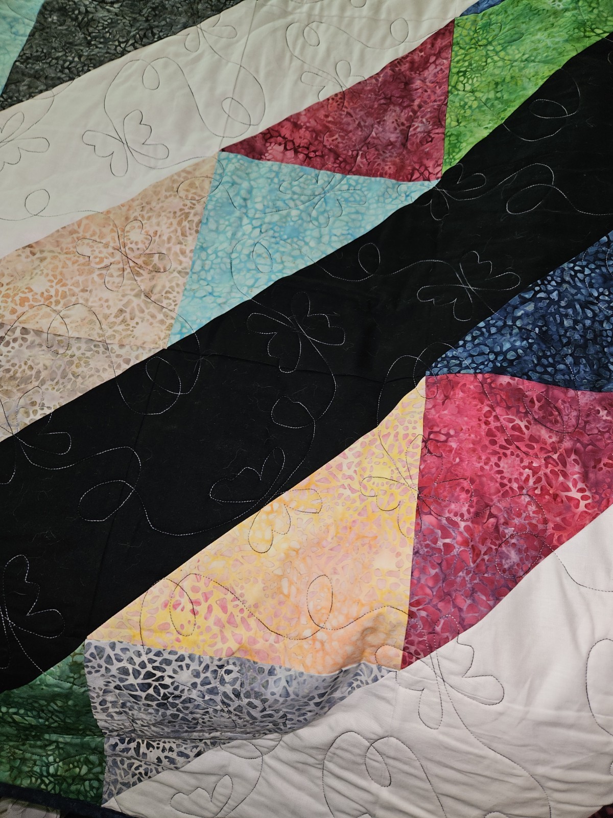 Handmade Modern Batik Patchwork Quilt Multicolor 90″ X 72″ Wonderful Condition