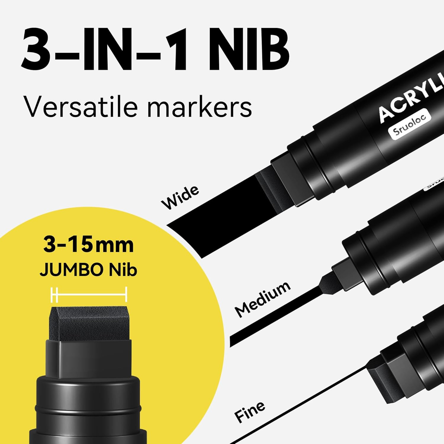 3 Jumbo Permanent Markers Black 15Mm Thick Wide Tip Large Acrylic Paint Marker