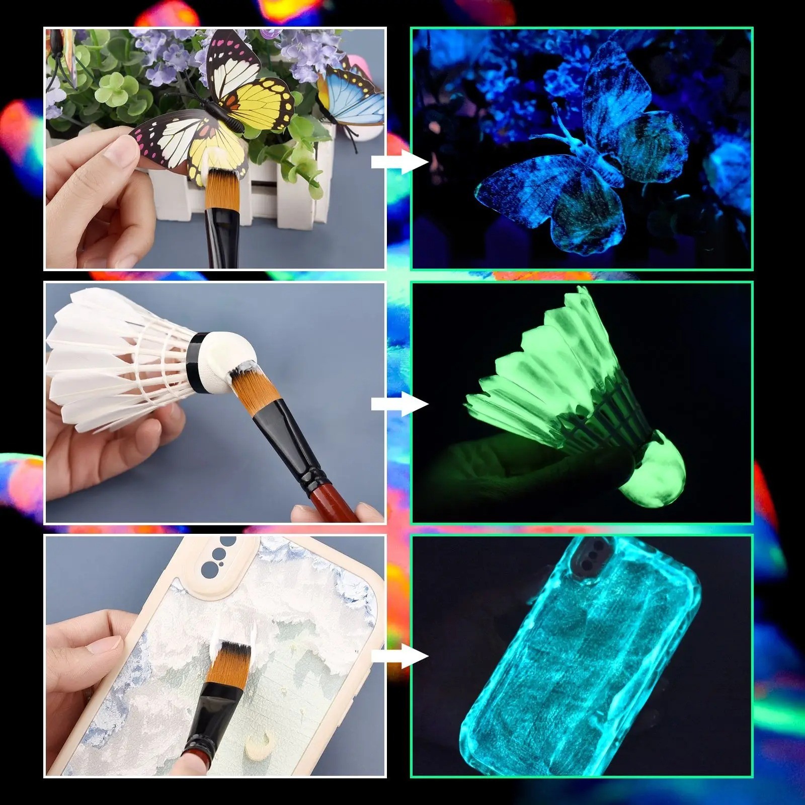 Glow in the Dark Day Visible Paint Acrylic 20g Jars Arts &Crafts Bright