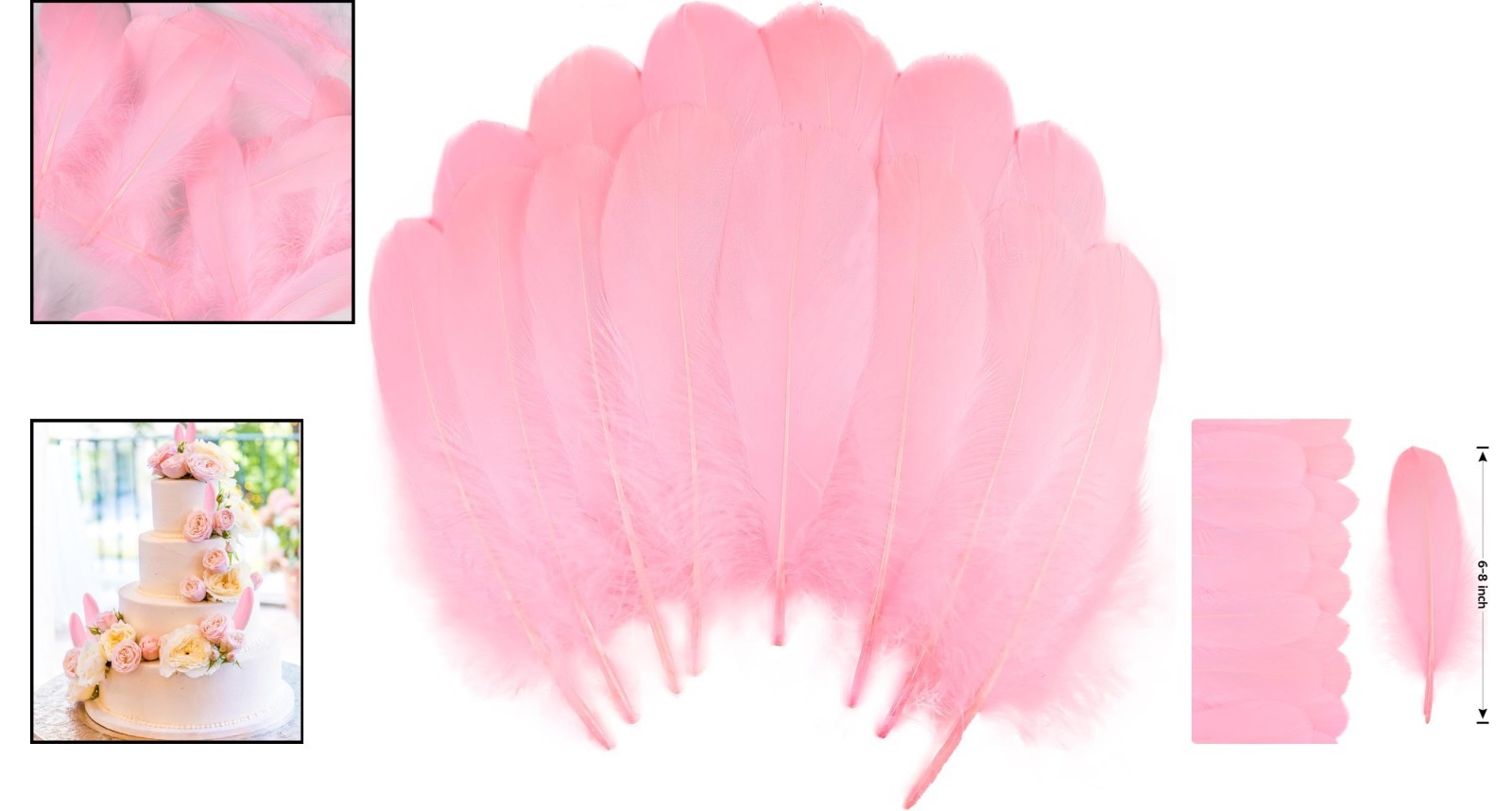 100% Cruelty-Free Pink Goose Feathers 6-8 inch for Romantic Decor & Crafts