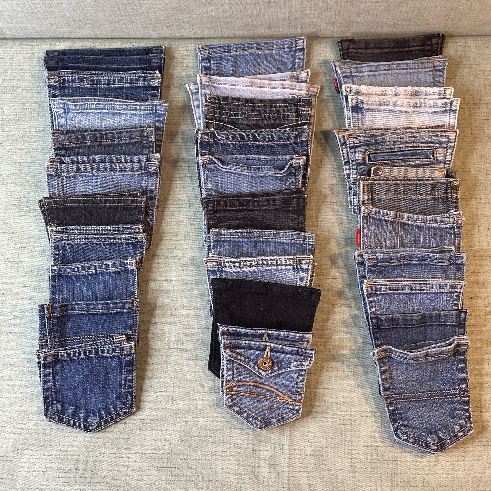 30 Pair Back Pockets Denim Jean for Quilting Crafts Sew Mixed Sizes 4″ to 6″