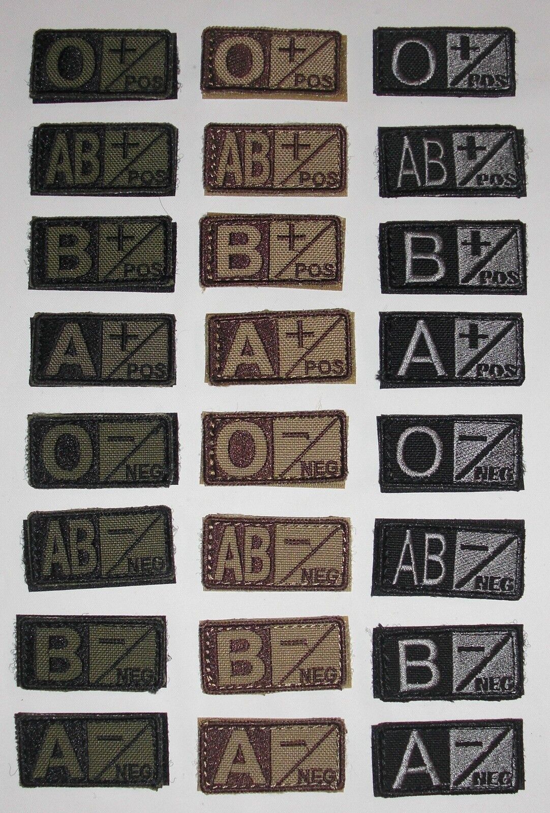Condor 229 Blood Type Patch Hook &Loop A B AB O + – Tan, OD, Black FG, Multicam