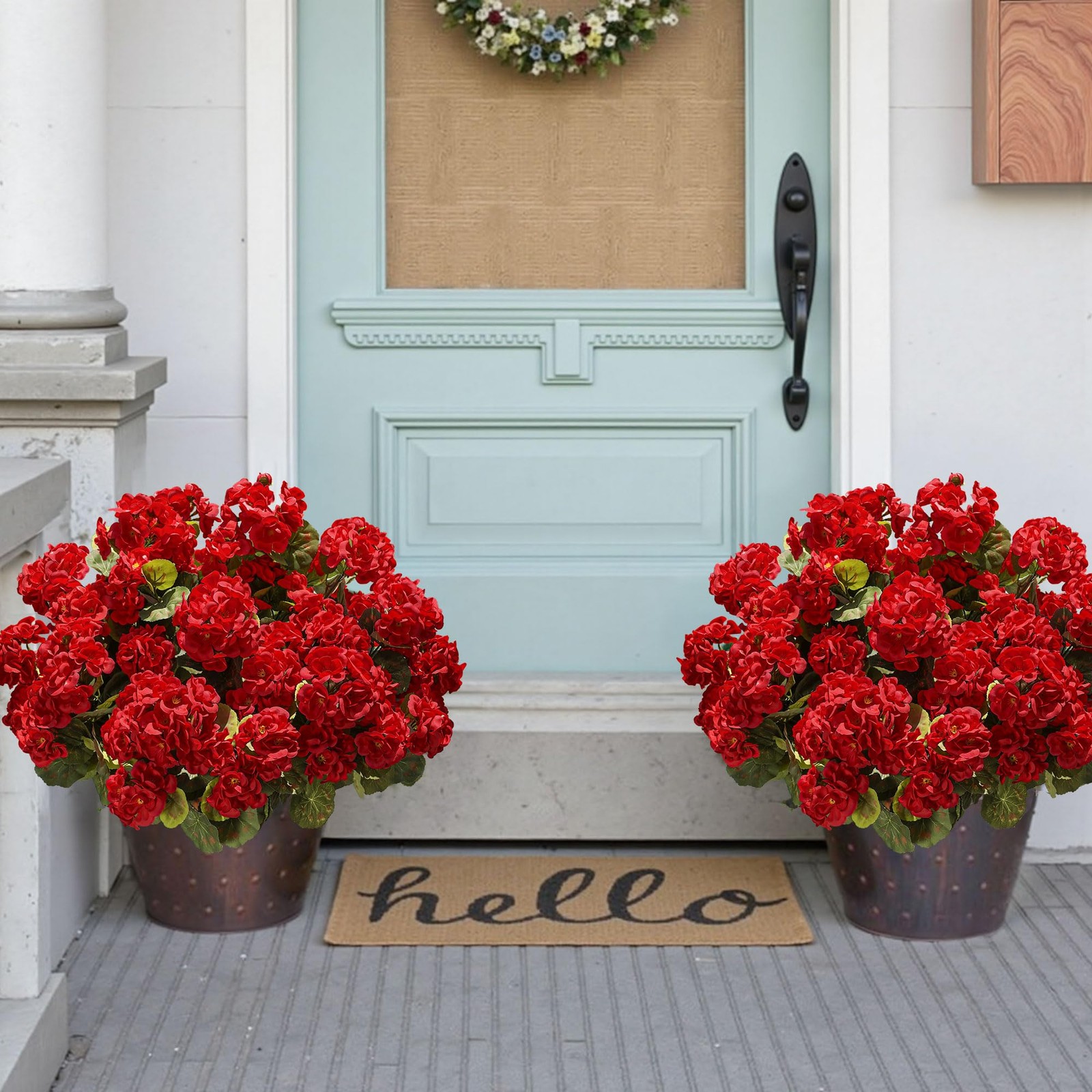Artificial Geraniums Fake 3 inches (D) x 4.5 (W) x 9 (H), 6 Red
