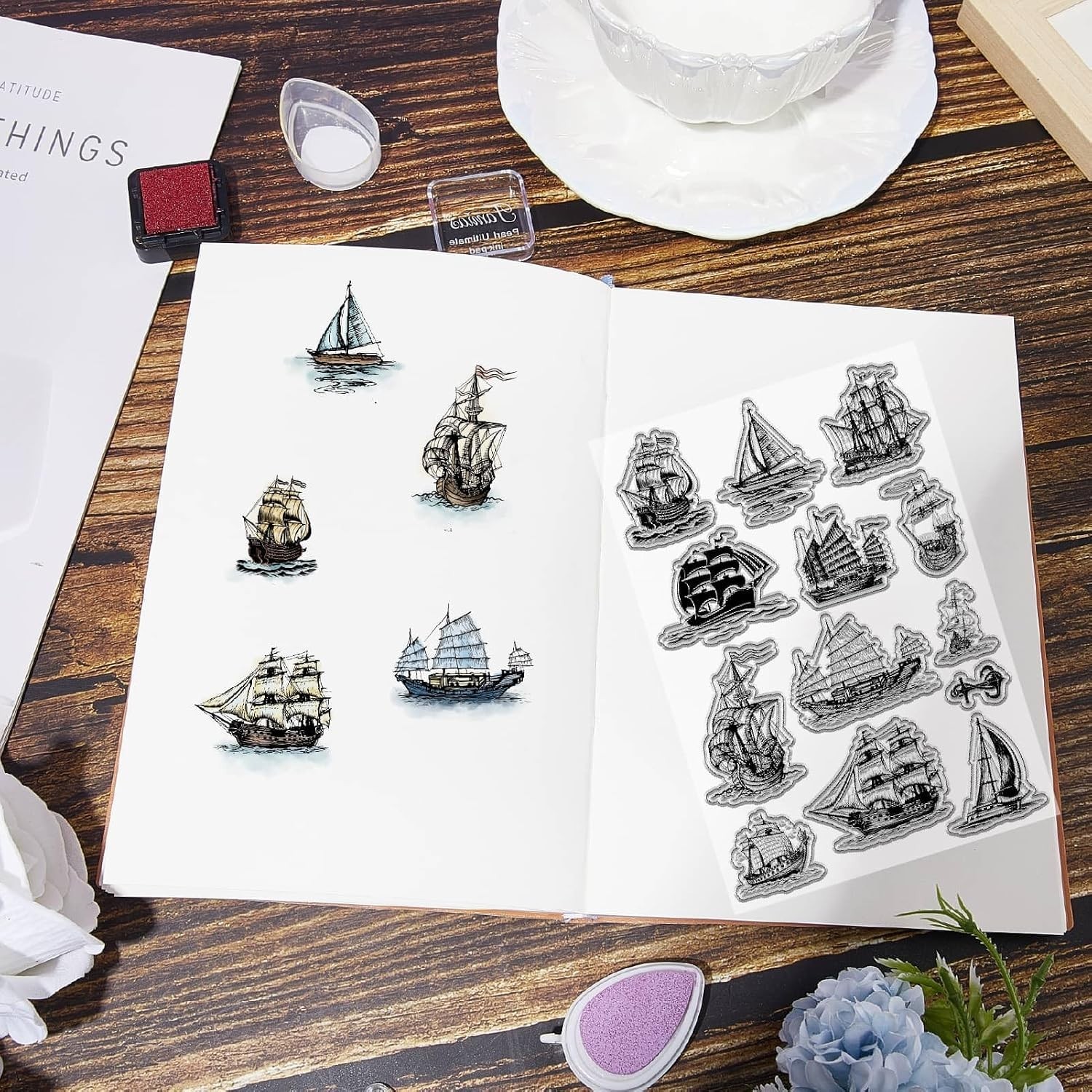 Sailboat Clear Stamps Vintage Ship Rubber Stamps Nautical Theme PVC Reusable …