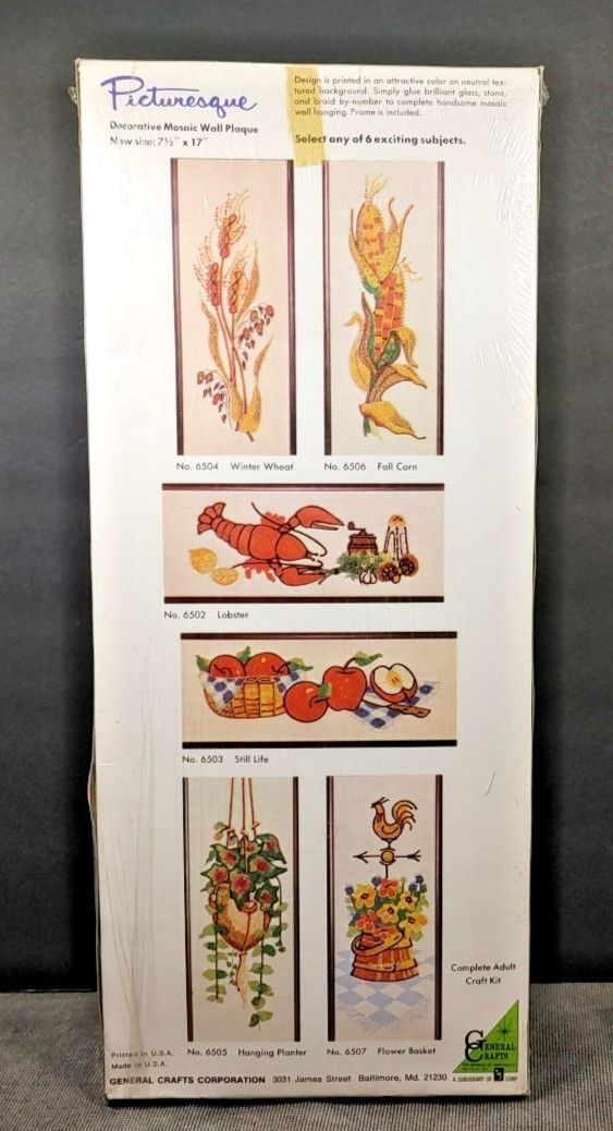 Vtg Picturesque General Crafts Mosaic Wall Plaque Kit Art 6503 “Still Life” USA