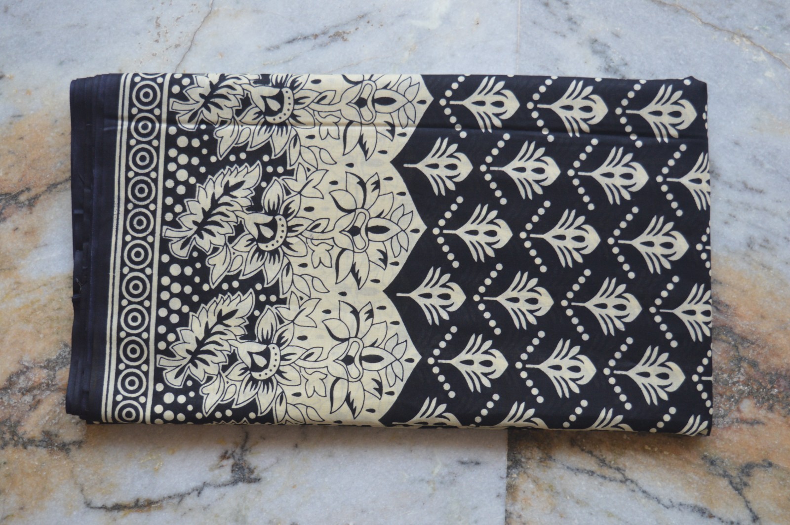 Black & Beige Hand Print Fabric 100% Cotton 15 Yard NO DUTY CHARGES 100%✅ZK-369