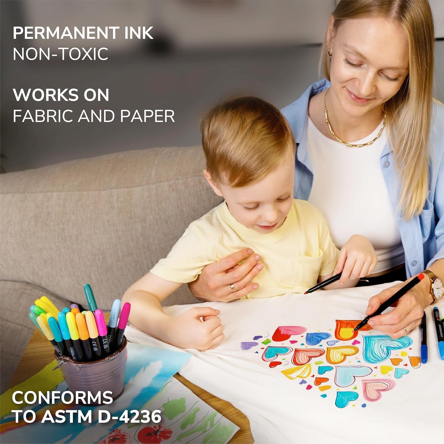 Zenacolor 32 Fabric Markers Pens – Non Toxic Permanent Textile, Machine Washable