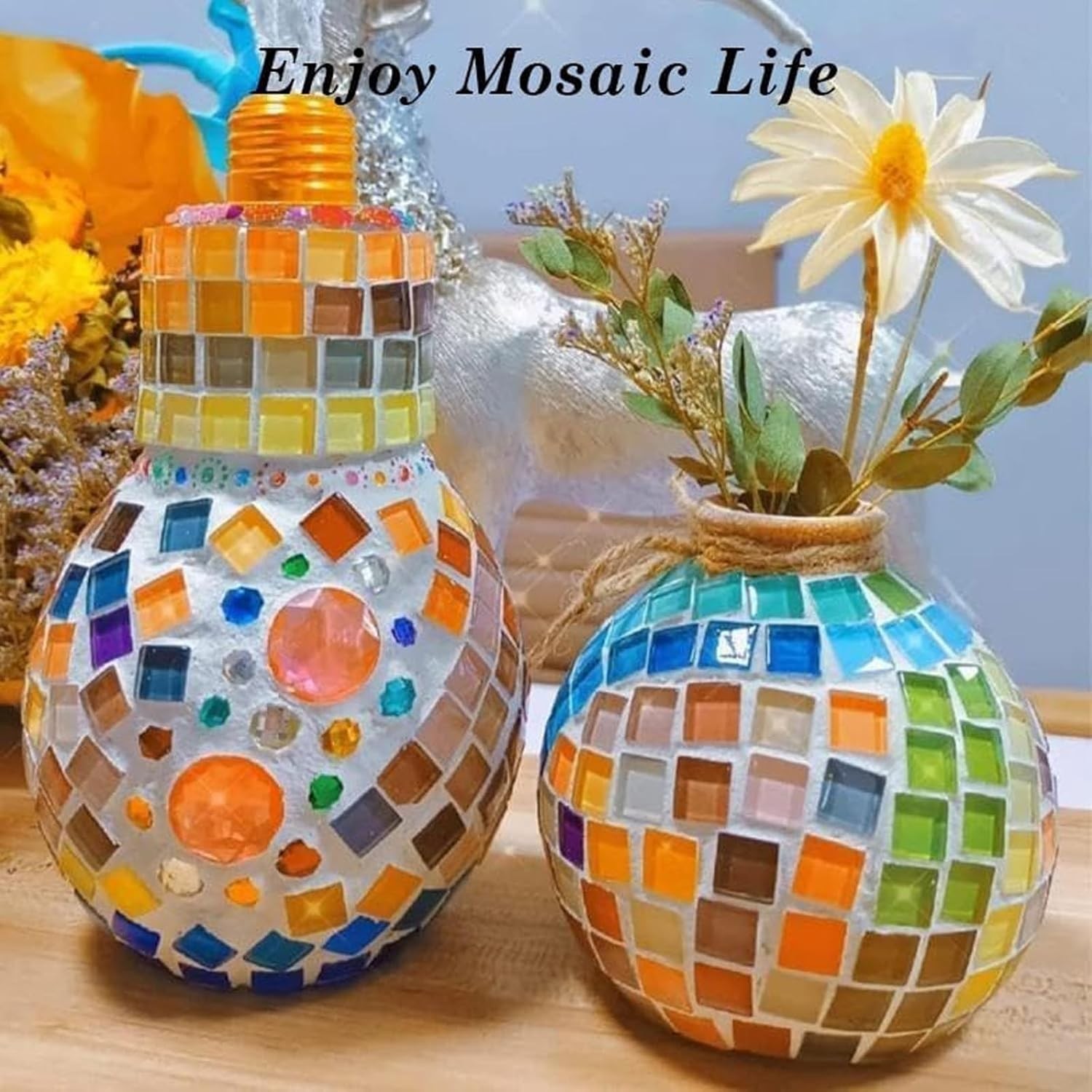 DIY Mosaic Tiles for Crafts, Colorful Glass Mosaic Kits for Adults, 350 Pcs Bulk