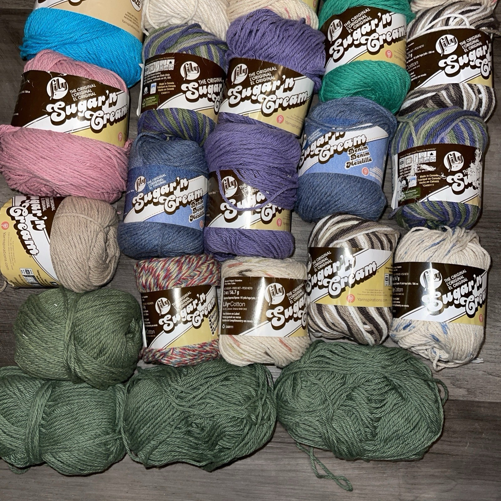 Yarn Lily Sugar n Cream Cotton Assorted Colors , 33 Skeins New