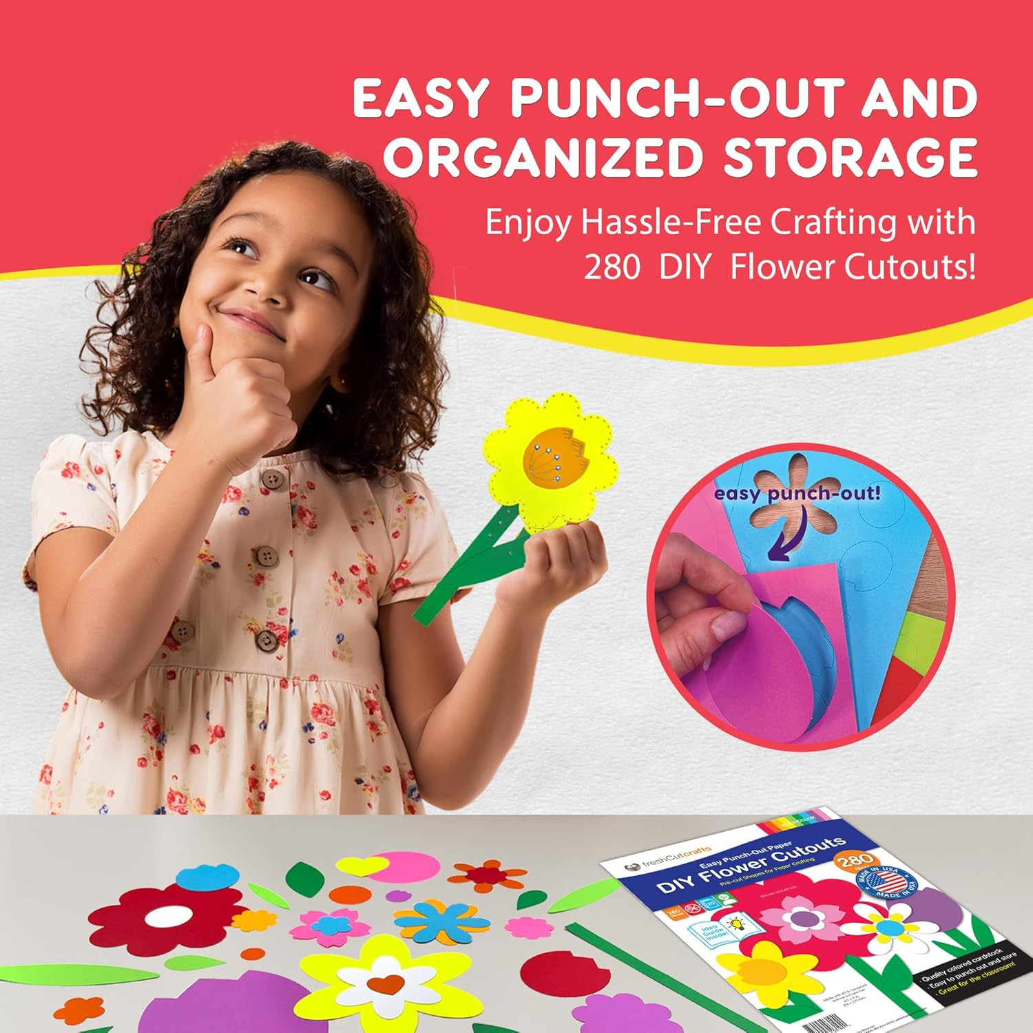 DIY Flower Cutouts Craft Kit 280 Pieces Spring Craft Paper Shapes Set