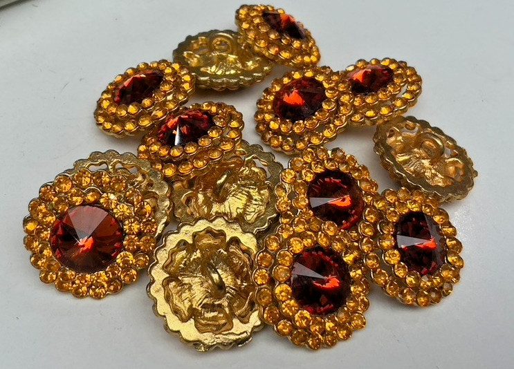 glass crystal amber brass rhinestones 3/4″ 5pcs