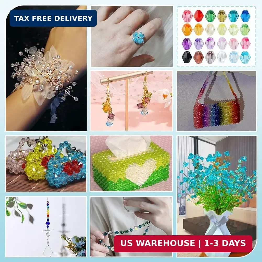 2160PCS Crystal Bicone Beads 24 Colors Faceted Beads for Jewelry Making