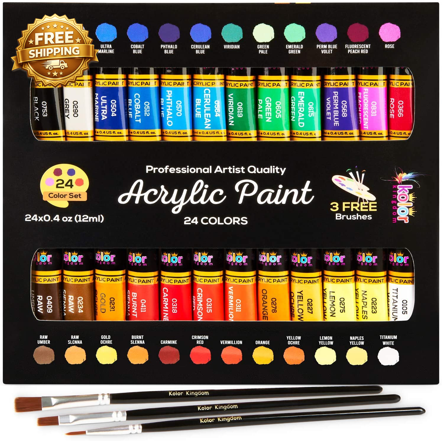 Acrylic Paint Set Canvas Art Paints 24 Colors Perfect Paint Finish (0.41Oz 12 Ml