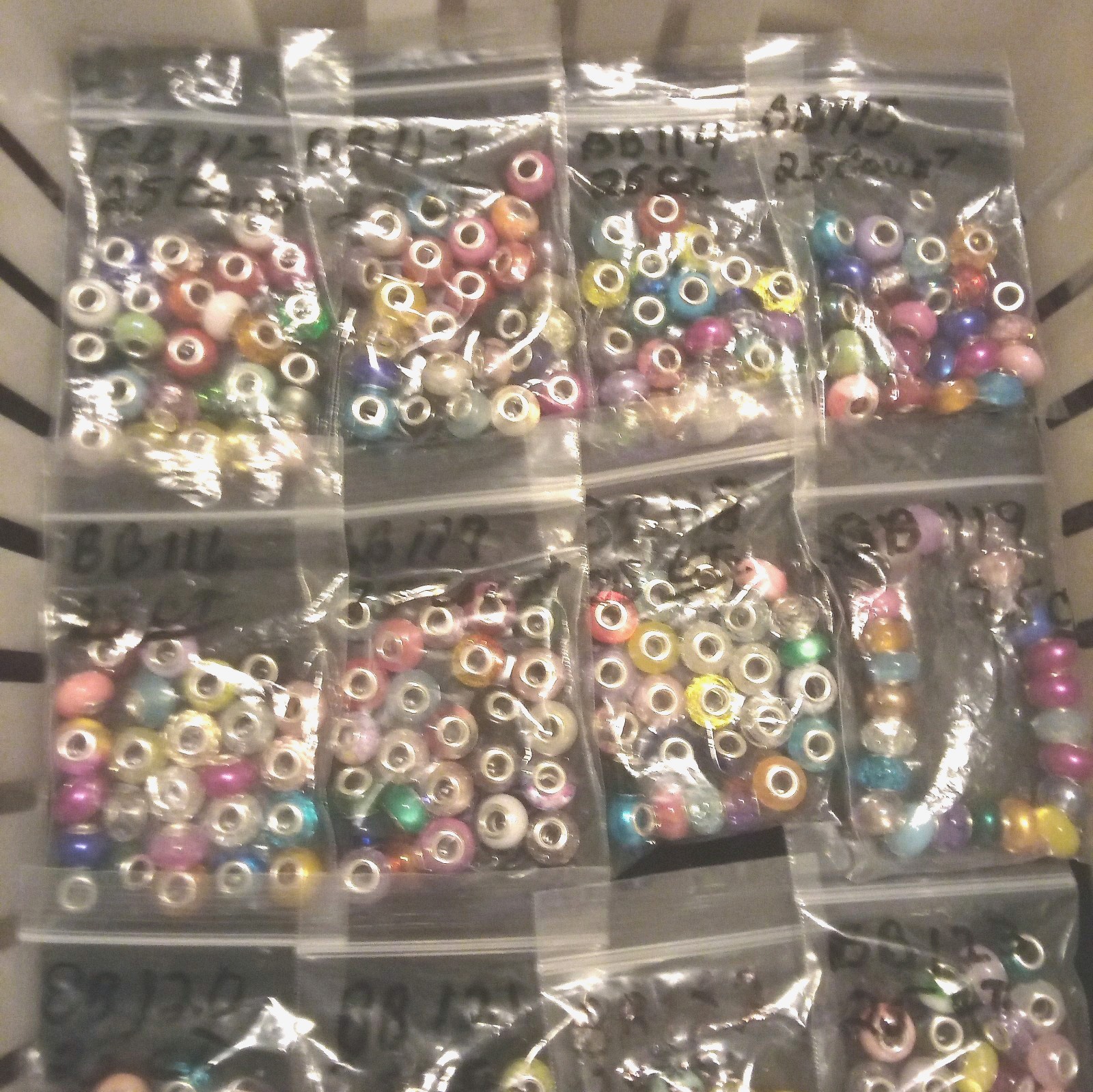 Large Hole European Beads Multi-Colors Silver lined. Item # A112 (25 count)