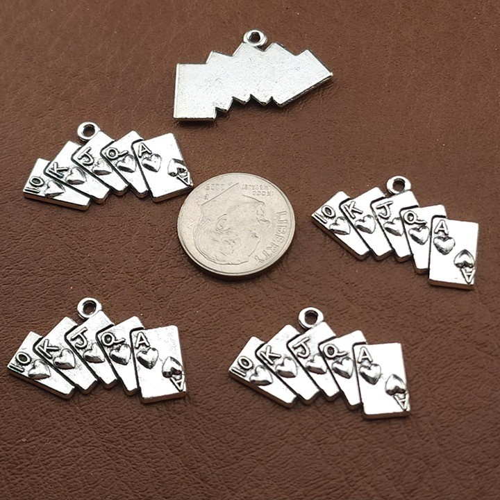 8pcs Playing Cards Charms, poker royal flush, jewelry making supplies