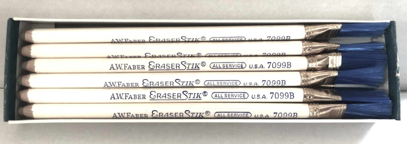 New Old Stock 1 Dozen A.W.FABER-CASTELL 7099B Wood Brush End EraserStick U.S.A
