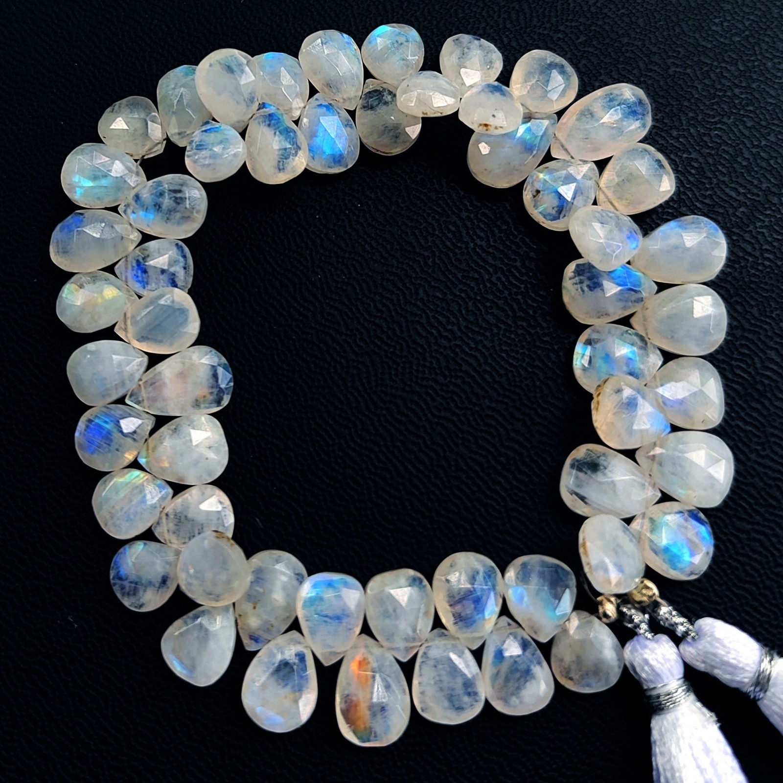 Natural Rainbow Fire Moonstone 9×7 to 10×7 mm Faceted Pear Shape Beads 8″ Strand