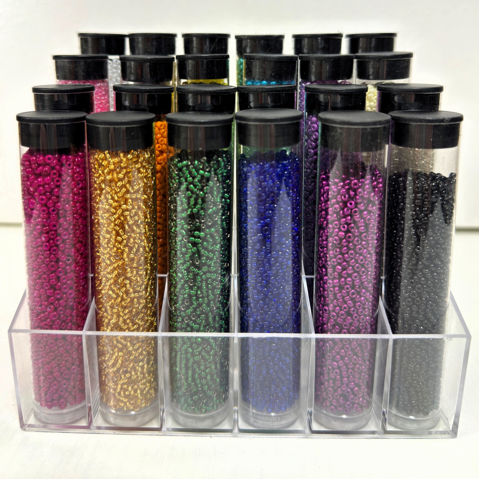 Bead Landing Multicolor Glass Seed Beads Set 24 Tubes & Stand 840g , 2-2.4mm NEW