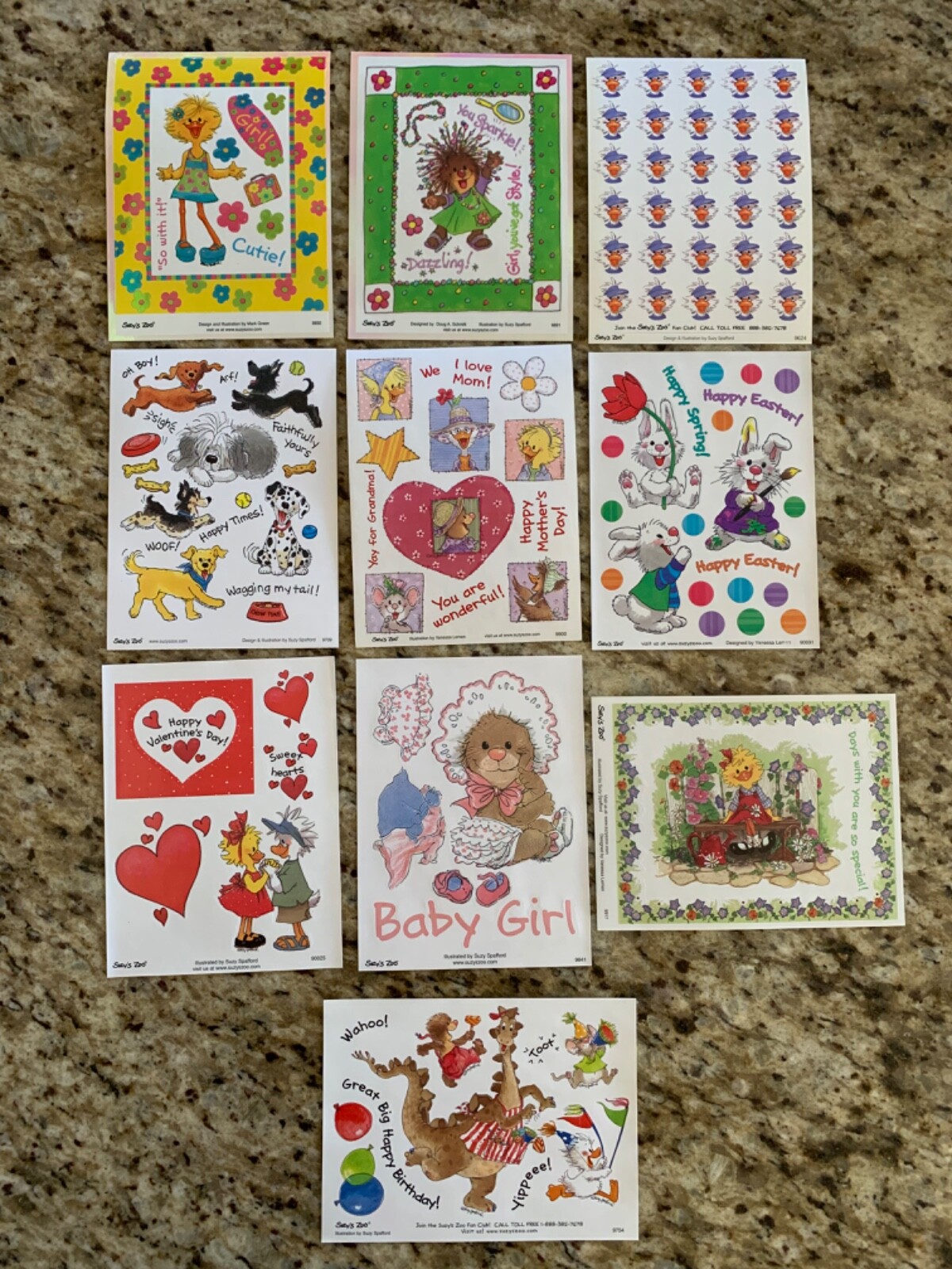 10 Suzy’s Zoo sticker sheets (lot 3)