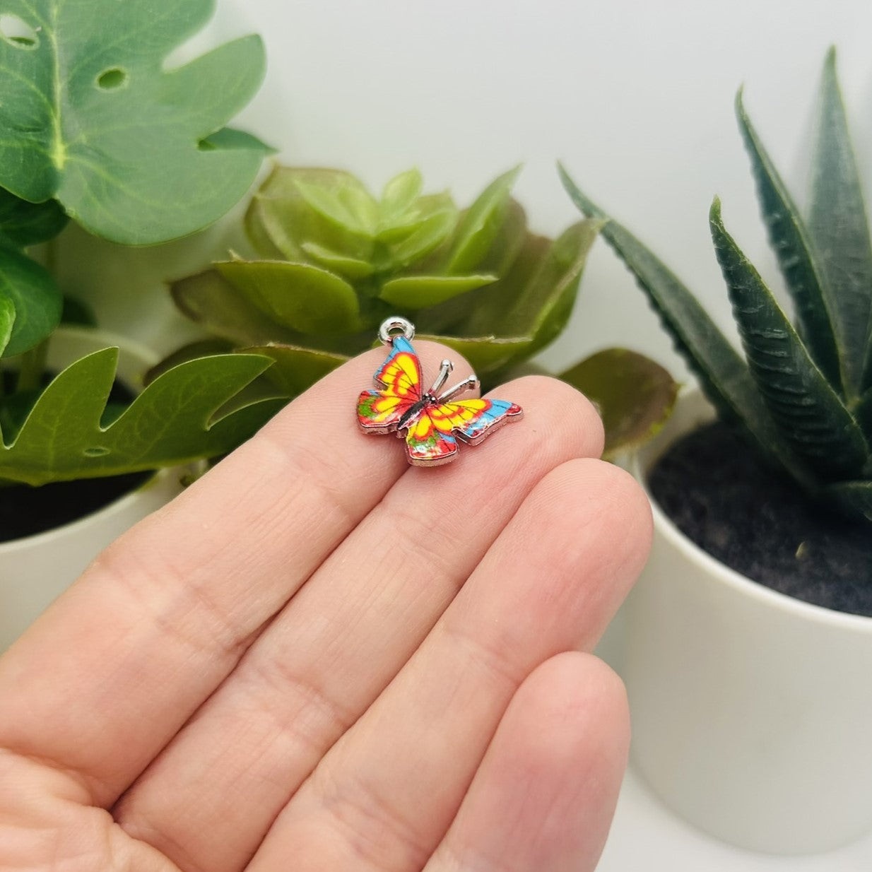 Small Red and Yellow Enamel Butterfly Charms, 14x20mm – US Seller