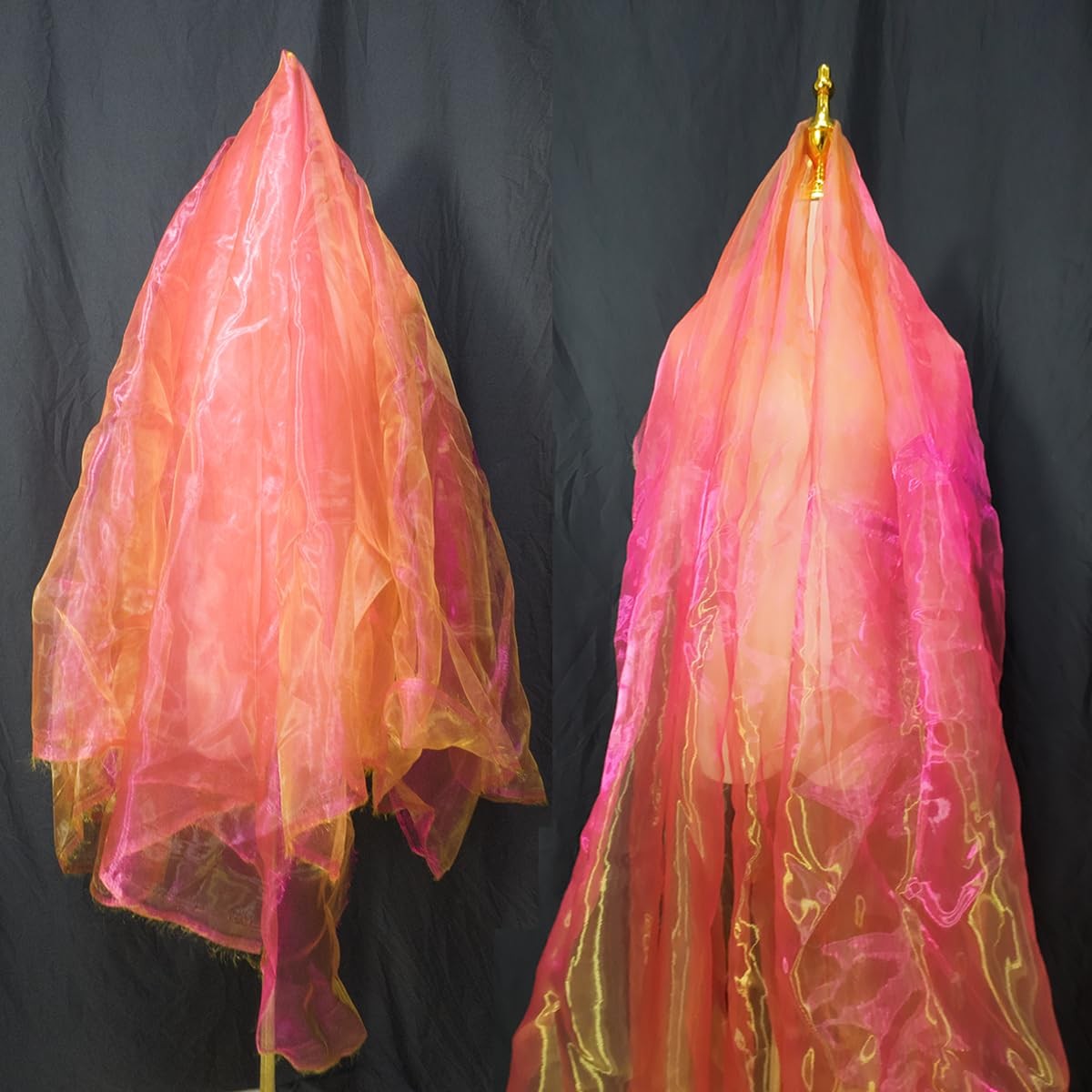 Iridescent Sheer Organza Fabric 2 Tone Red Yellow 3.3 Yard Long 59 Inch Wide
