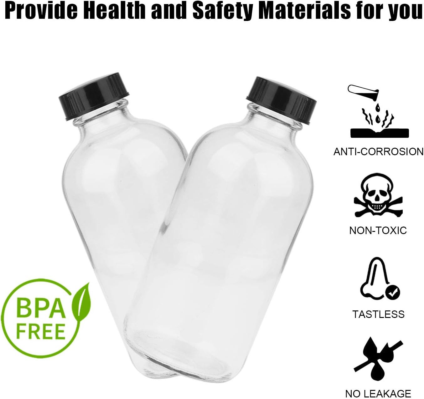 8Oz Clear Glass Bottles, 20 Pack Glass Storage Bottles with Black Lids (20 Label