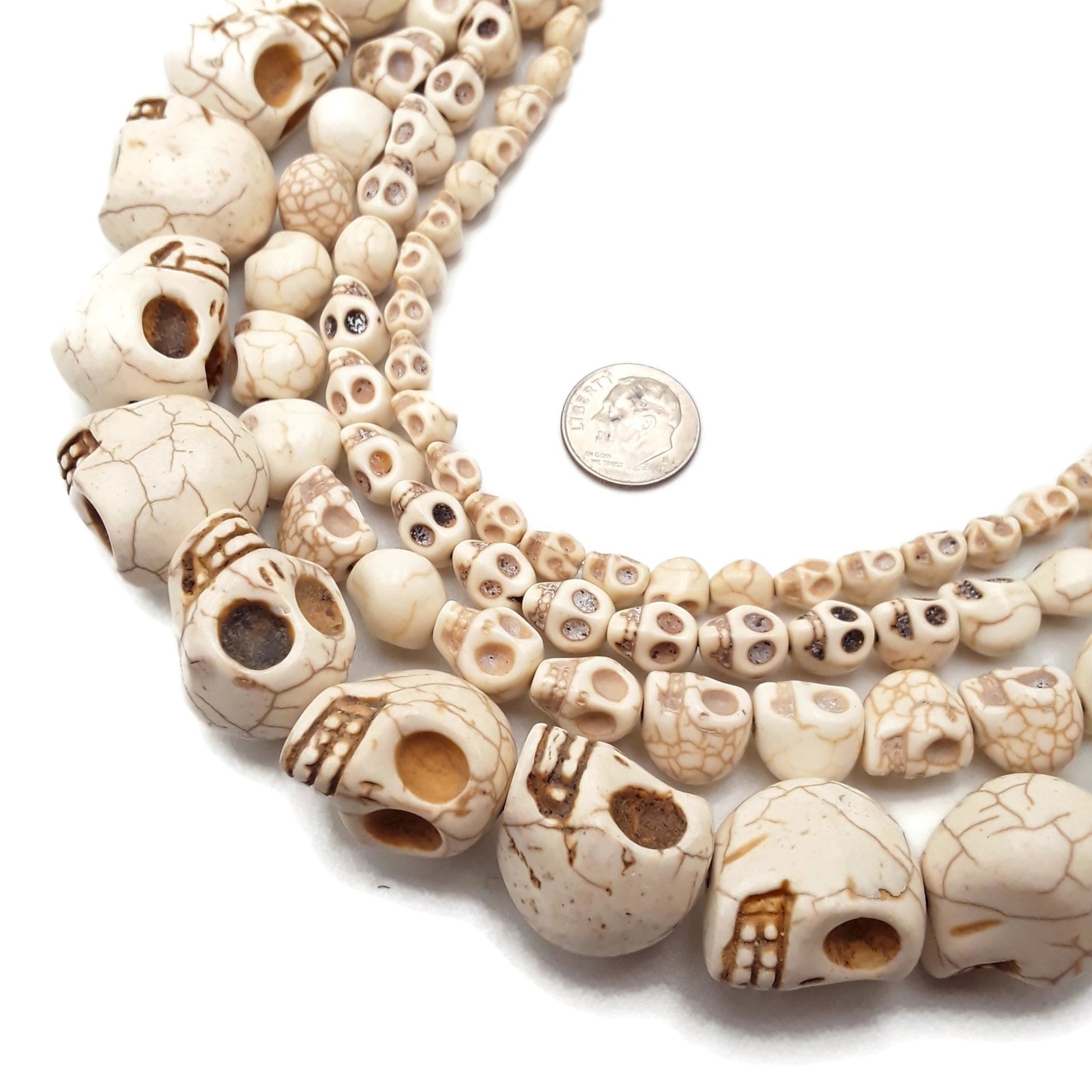 White Howlite Turquoise Skull Beads 6x8mm 8x10mm 10x12mm 18x23mm 15.5″ Strand