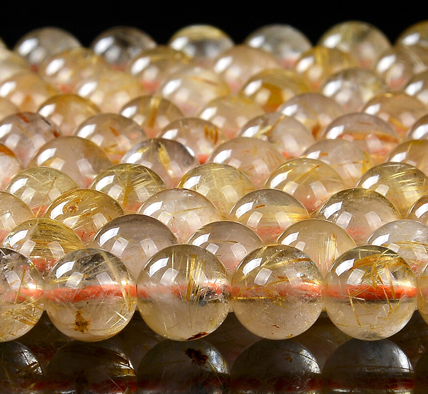 Natural Golden Rutilated Quartz Grade AAA Round4MM 5MM 6MM 7MM 8MM Beads (D249)