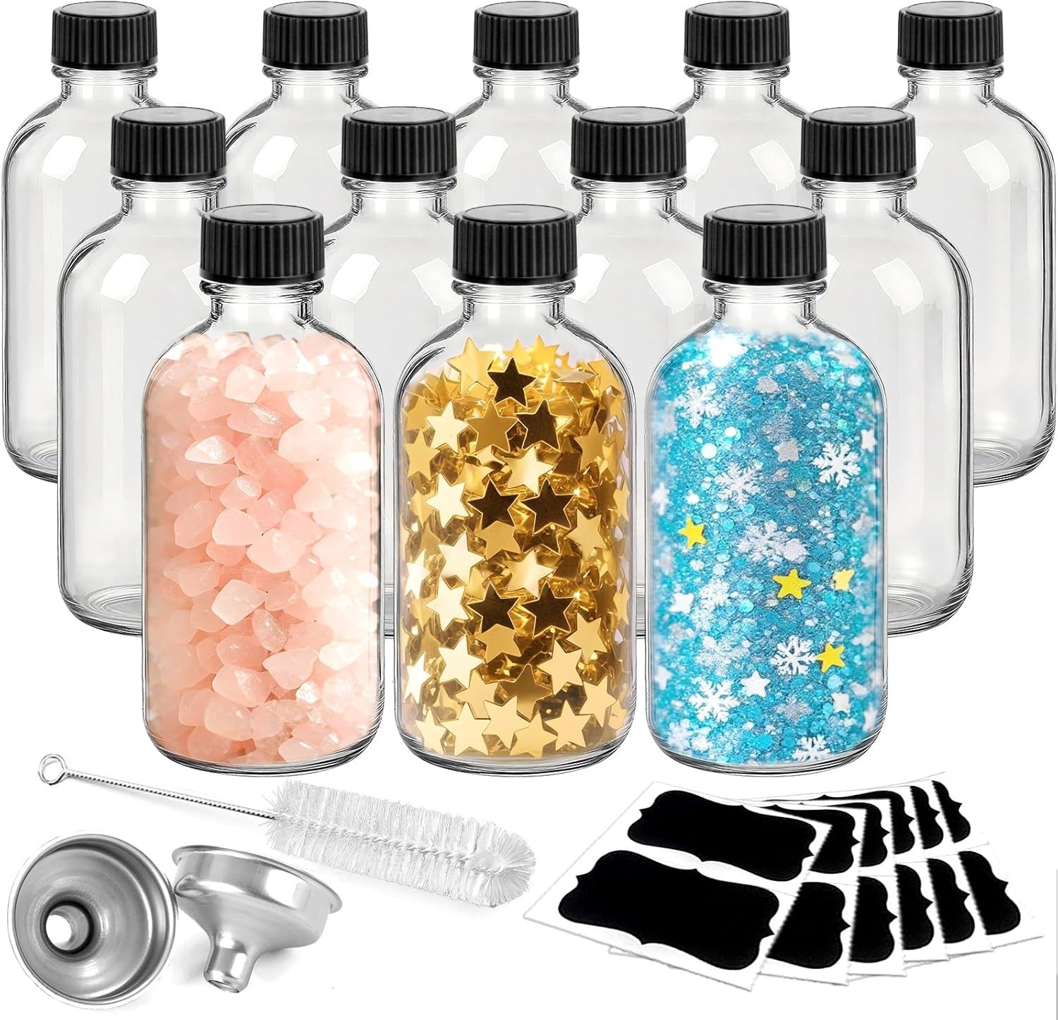 12 Pack 2oz Clear Glass Shot Bottles with Caps and Funnels-Leakproof Mini Jar…