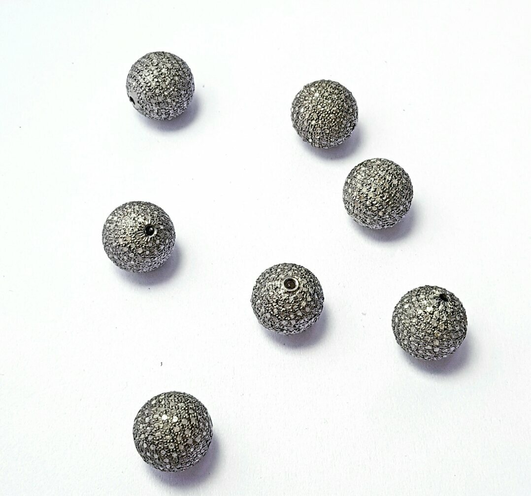 1Pc 12mm Beads Ball Pave Diamond Beads Finding 925 Silver Necklace Beads Finding