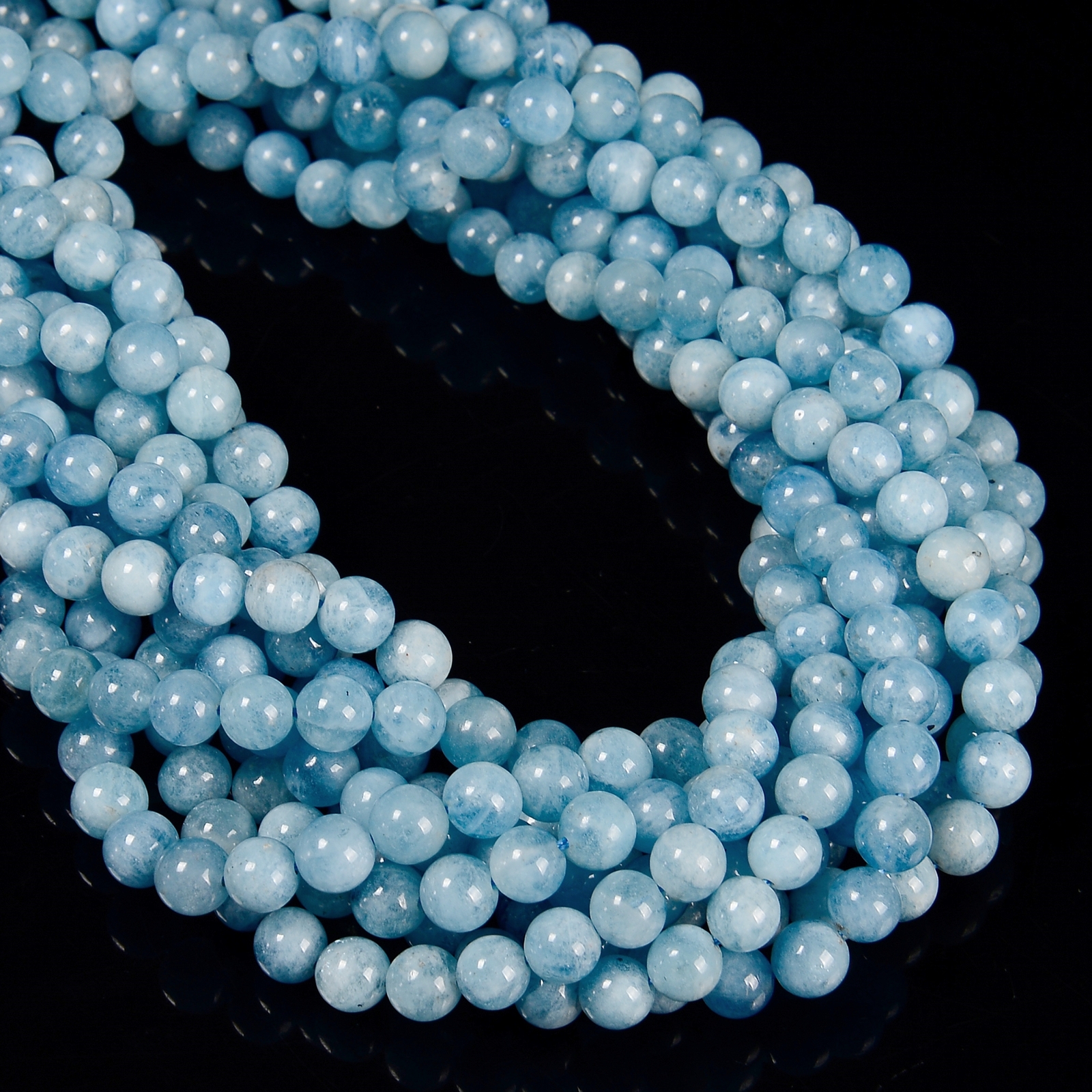 Natural Aquamarine Smooth Round Beads Size 5mm 7mm 10mm 15.5” Strand