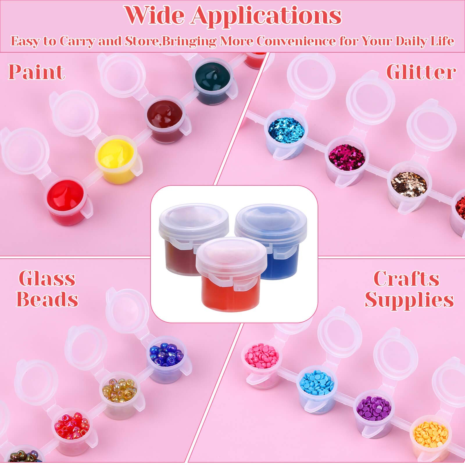 Caffox 240-Piece Empty Paint Pot, 40 Strips Acrylic Mini Paint Container Stri…