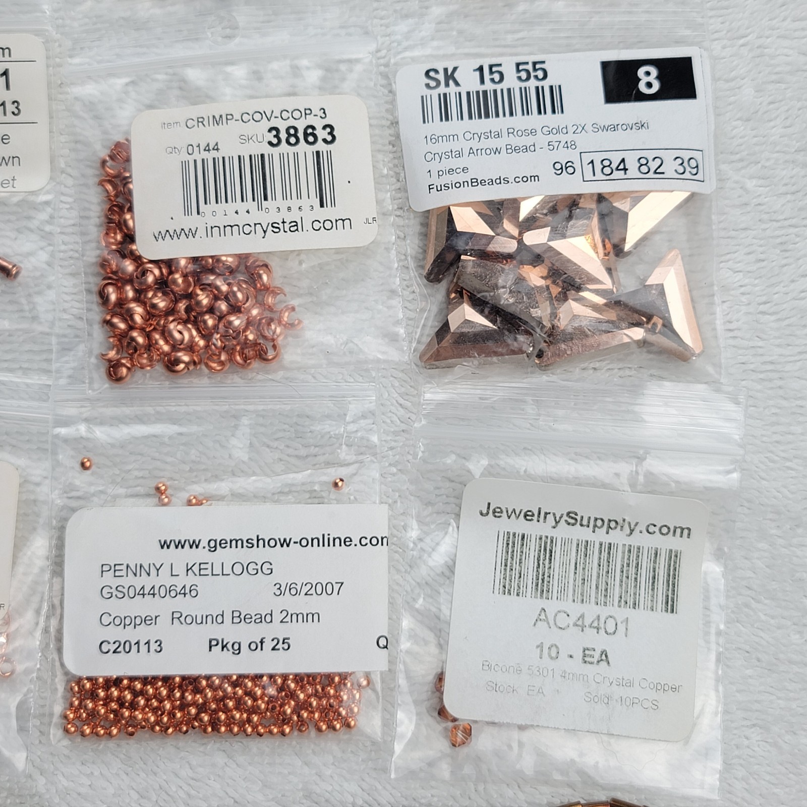 Swarovski Crystal Bead Lot Copper Rose Gold Tone Findings Chain Mixed Qty