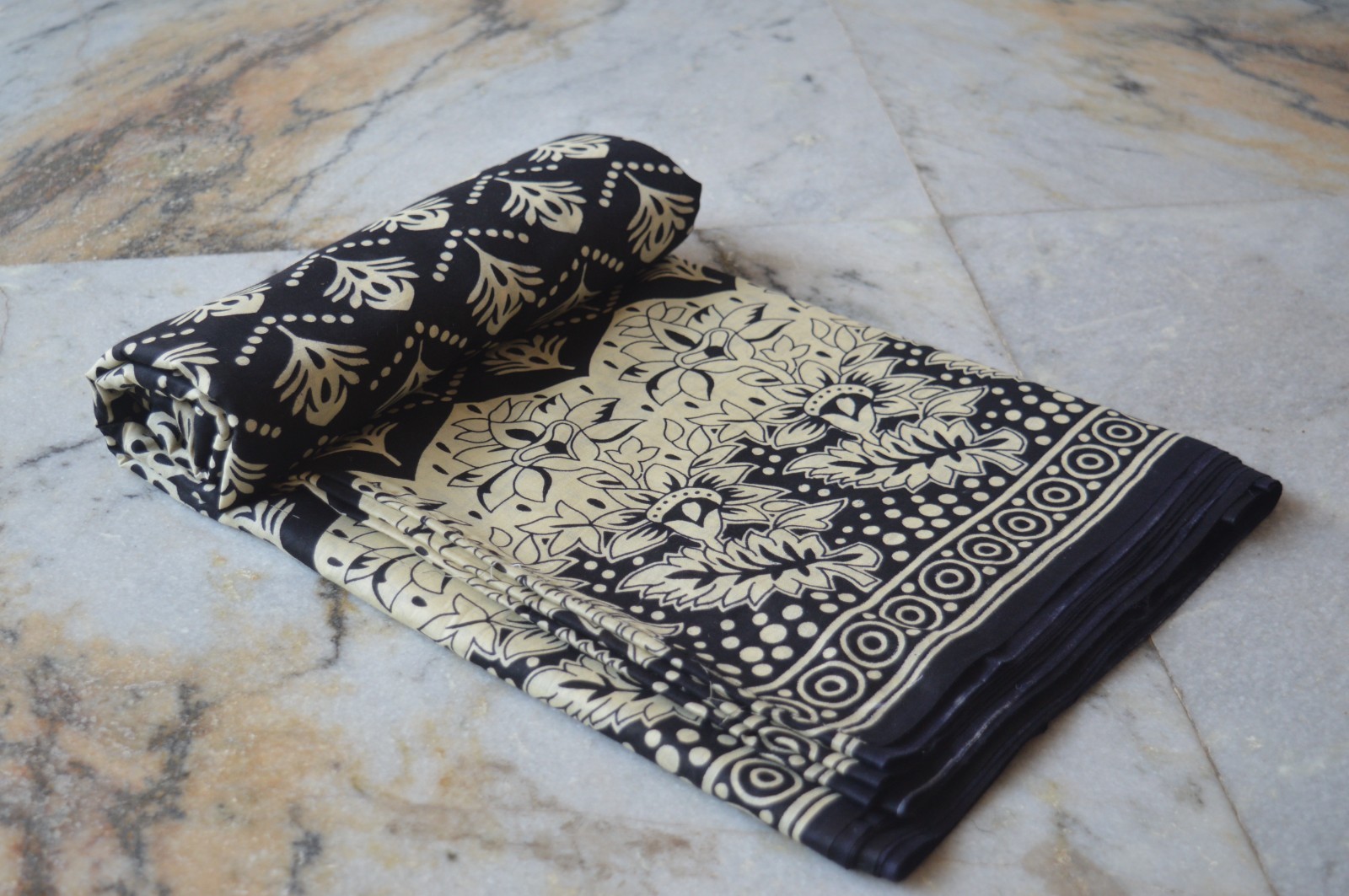 Black & Beige Hand Print Fabric 100% Cotton 15 Yard NO DUTY CHARGES 100%✅ZK-369
