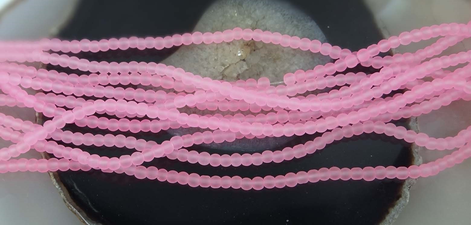 100 Czech Frosted Sea Glass Round / Rocaille Beads Matte – Pearl Pink 4mm