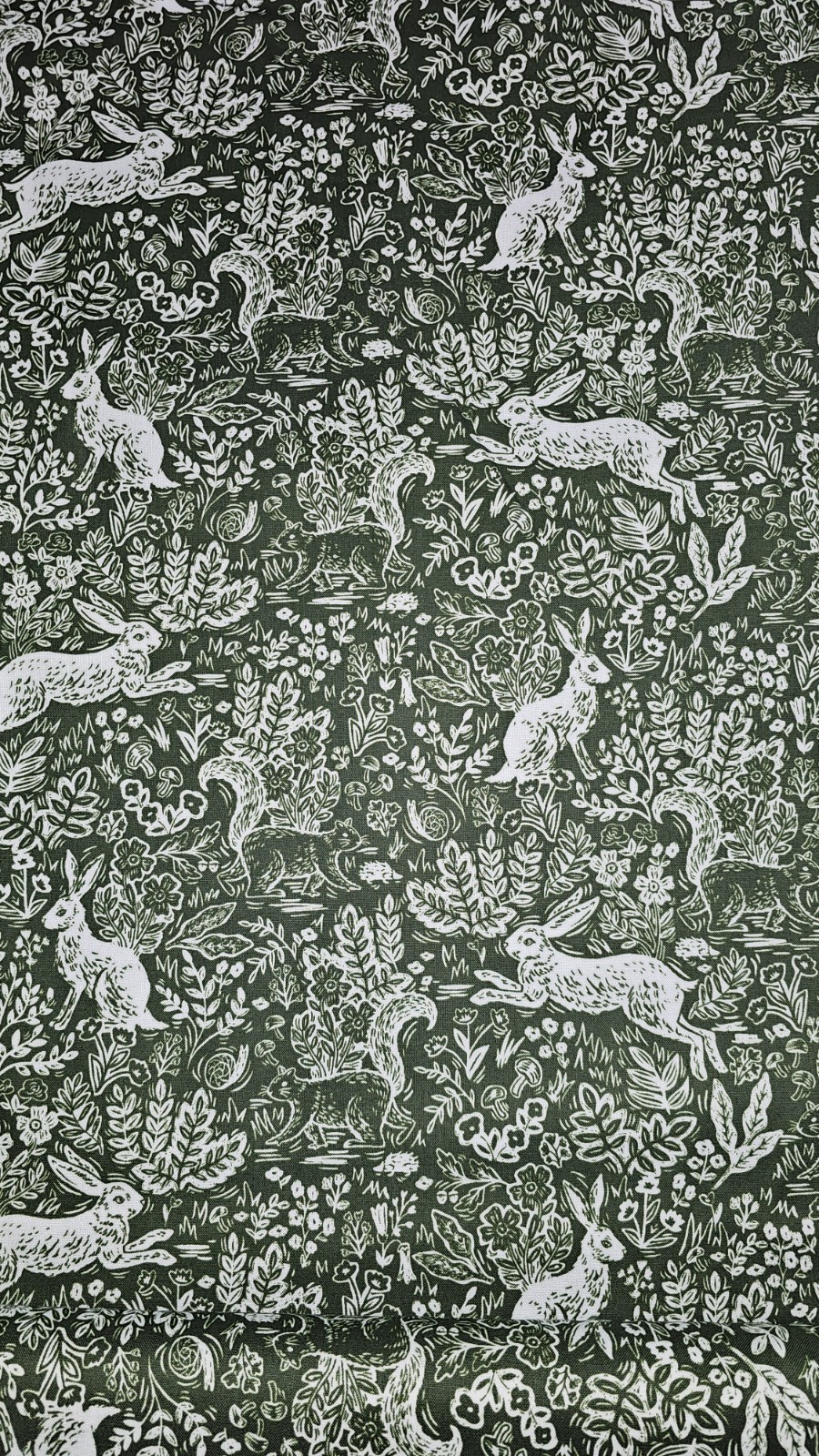 Wildwood Leaf Green Bunnies Fable By the yard X 43 Inches Cotton Rifle Paper Co.