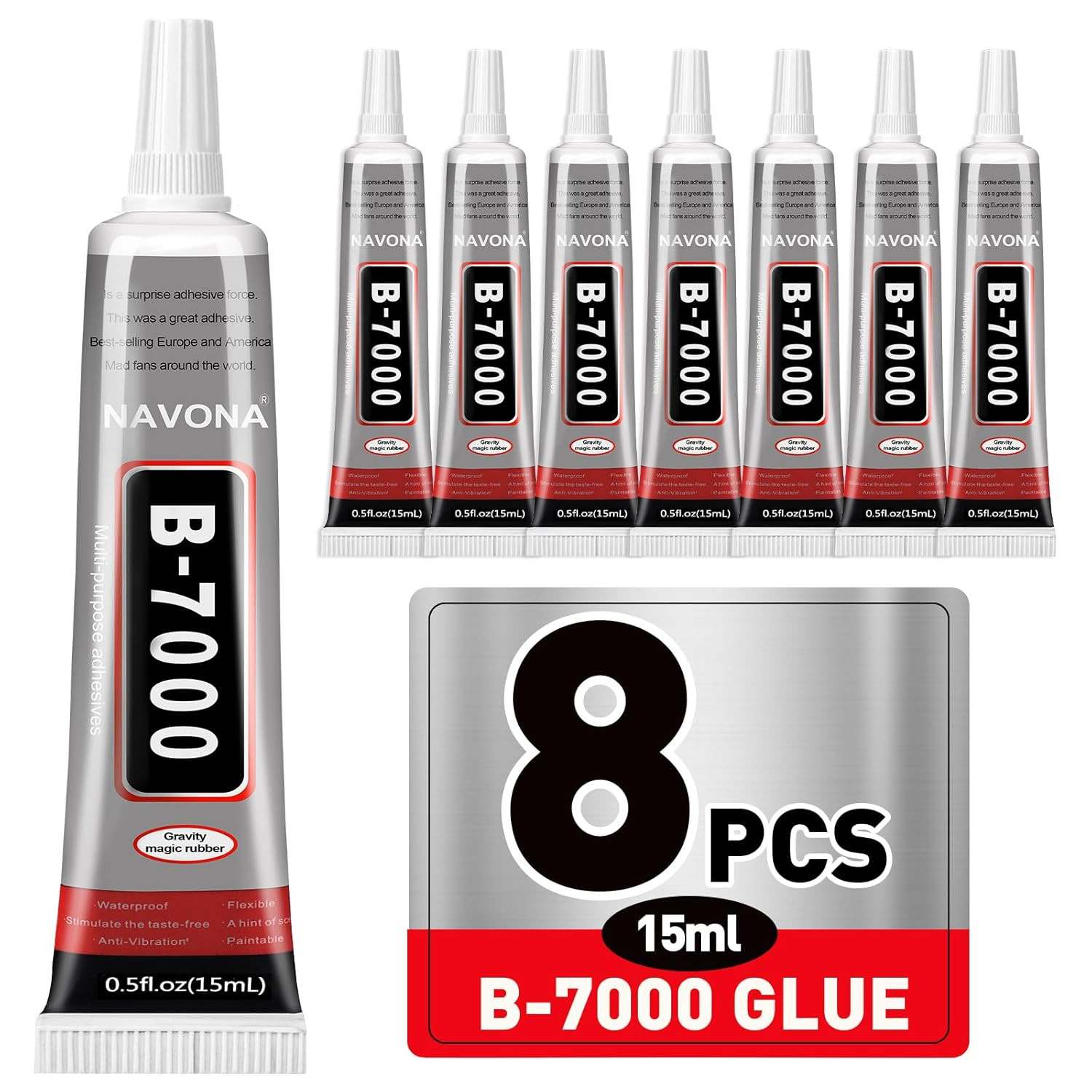 8 PCS 15Ml B7000 Glue Clear with Precision Tip, Bedazzling Glue, Super Glues