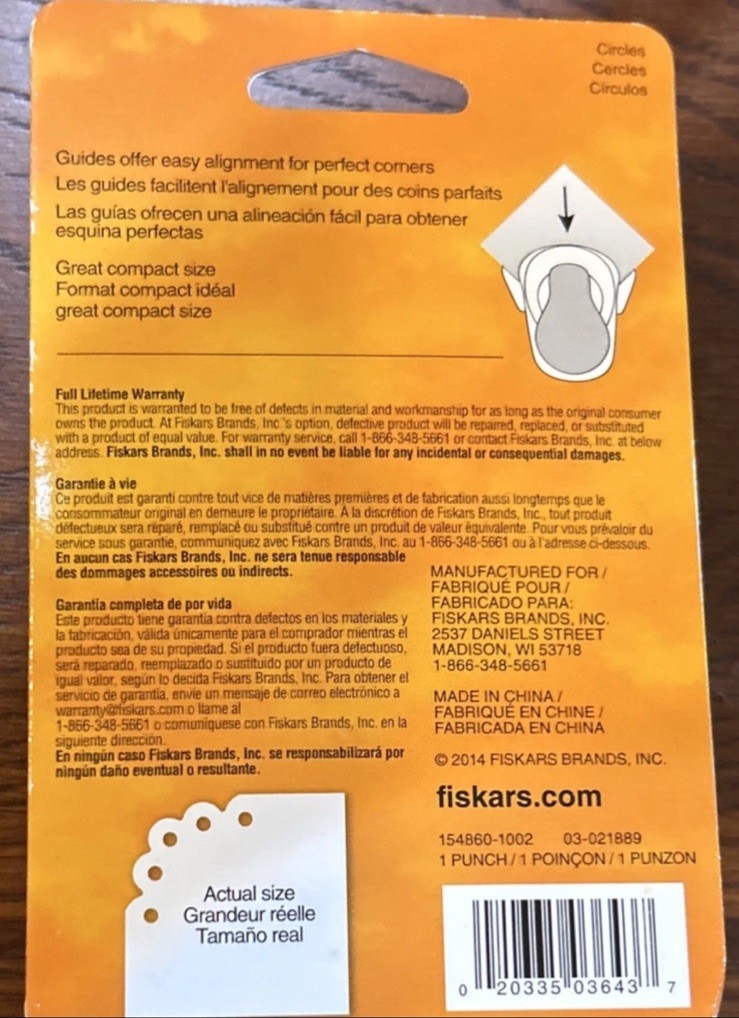 Fiskars Paper Punch Circle Less Than 1″ Shapes Compact Actual Size 154960-1002